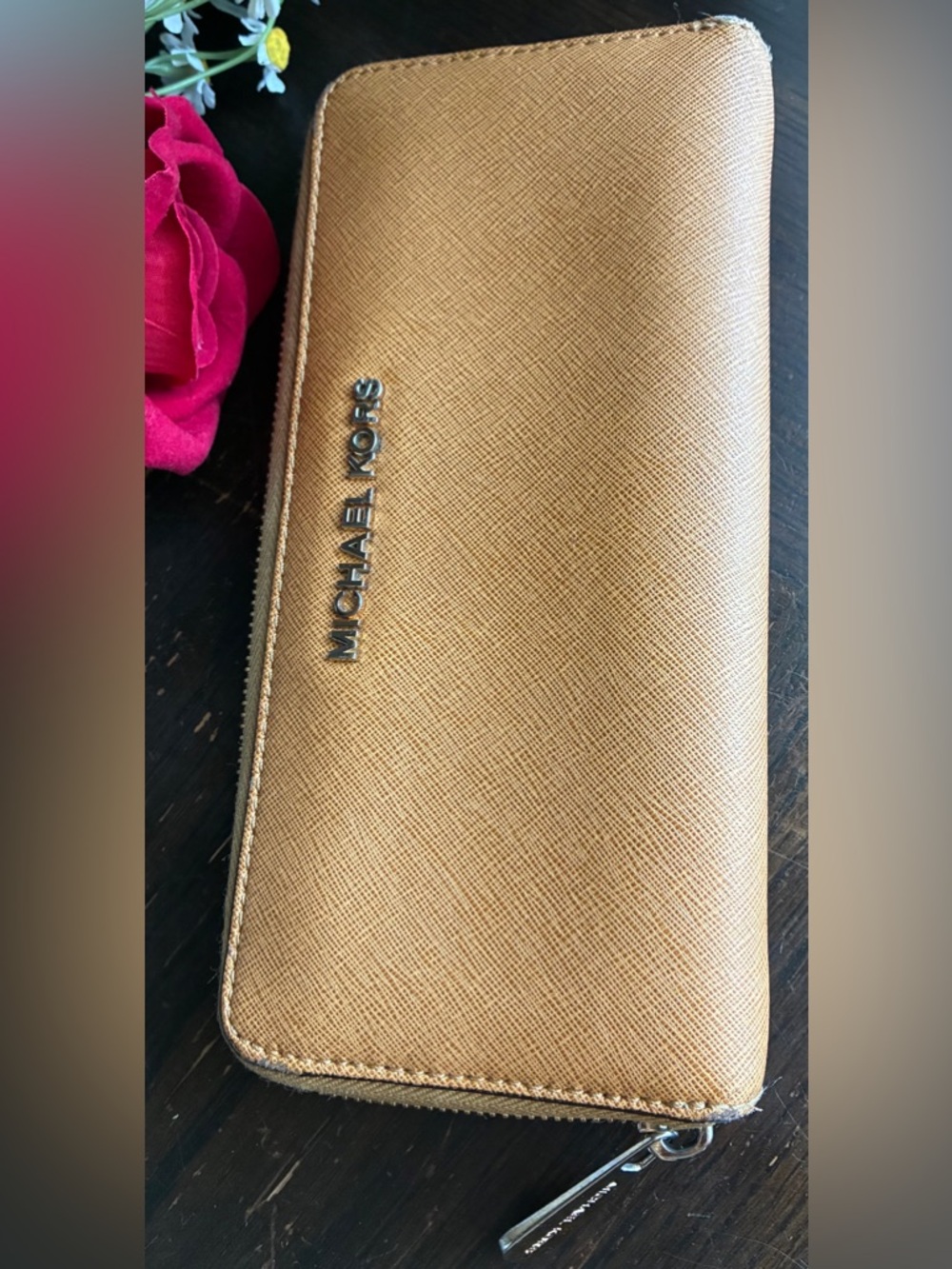 Michael Kors Tan Saffiano Leather Zip Wallet - Picture 8 of 11